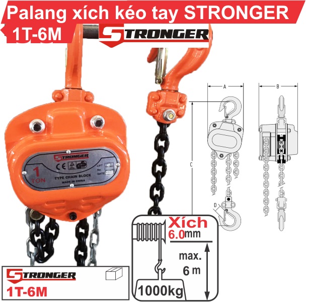 Pa lăng xích kéo tay 1 tấn Stronger Pa lăng xích kéo tay 1 tấn Stronger