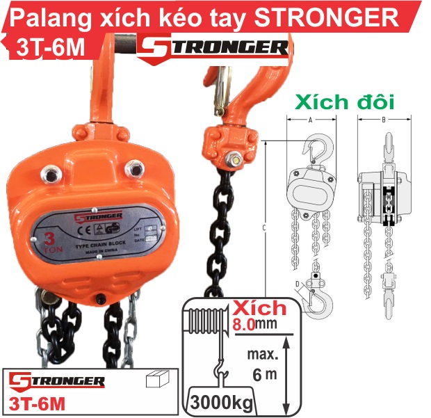Pa lăng xích kéo tay 3 tấn Stronger Pa lăng xích kéo tay 3 tấn Stronger