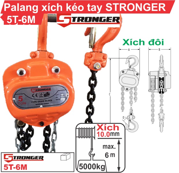 Pa lăng xích kéo tay 5 tấn Stronger Pa lăng xích kéo tay 5 tấn Stronger