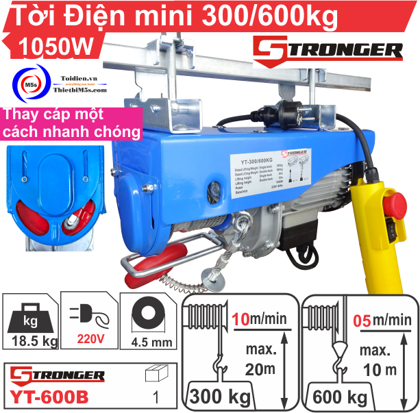 Tời điện 300kg Trung Quốc Stronger Tời điện 300kg Trung Quốc tiện ích cho người lao động