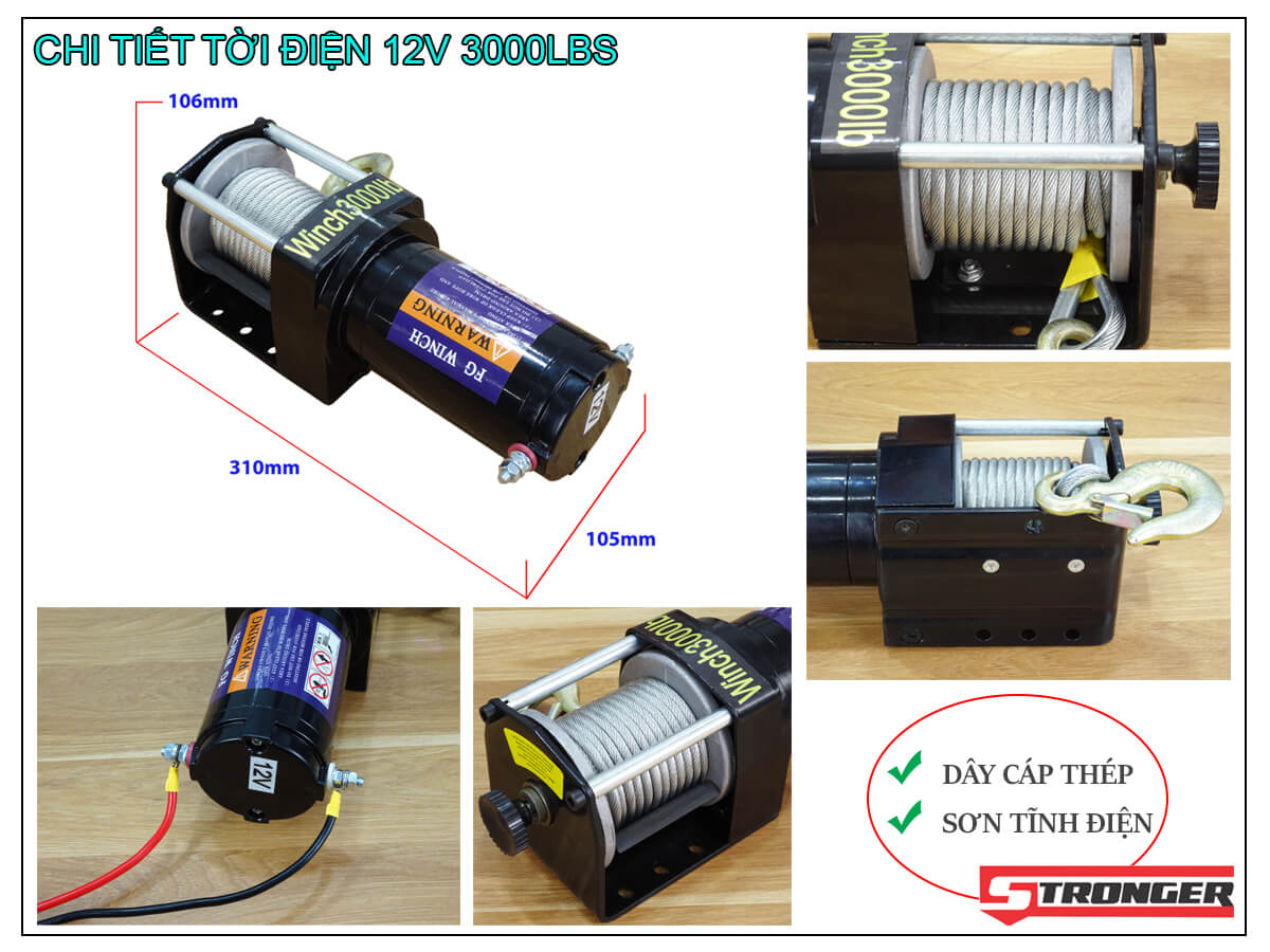 Tời điện kéo xe 12v 3000Lbs Stronger Tời điện kéo xe 12v 3000Lbs Stronger