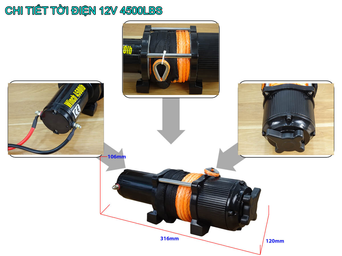Chi tiết tời điện kéo xe 12v 4500LBs STRONGER Chi tiết tời điện kéo xe 12v 4500LBs STRONGER
