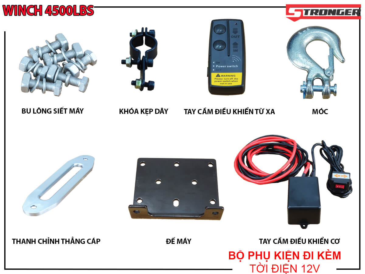 Phụ kiện tời điện kéo xe 12v 4500LBs STRONGER Phụ kiện tời điện kéo xe 12v 4500LBs STRONGER