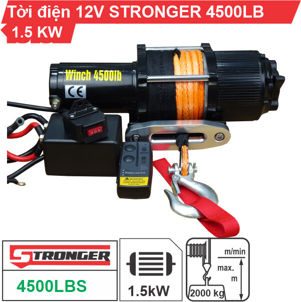 Tời điện kéo xe 12v 4500LBs STRONGER Tời điện kéo xe 12v 4500LBs STRONGER