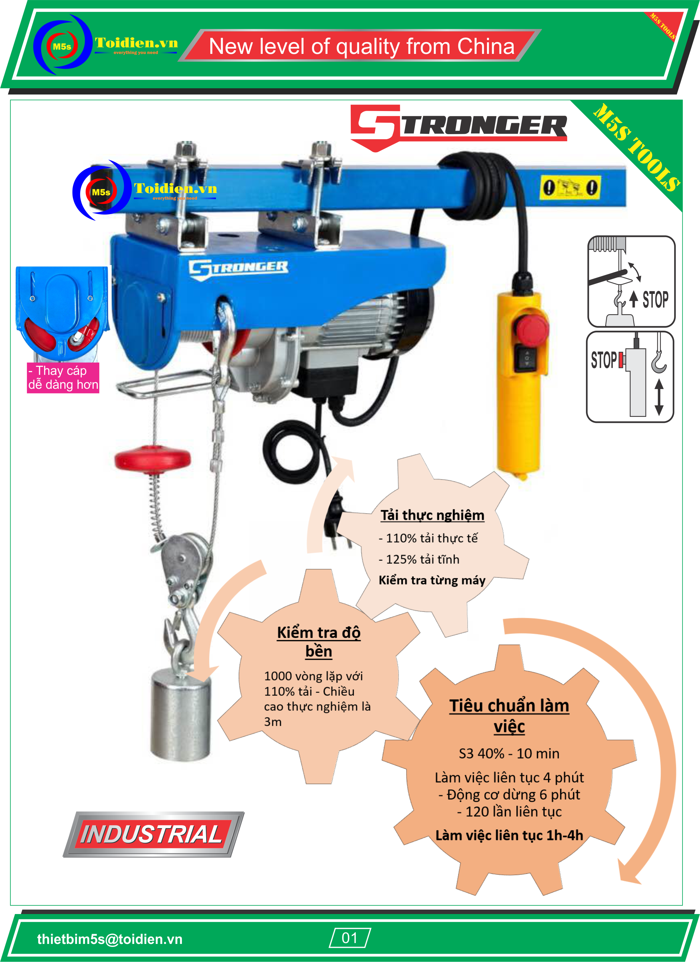Tời điện mini 800kg Stronger TỜI ĐIỆN MINI 400-800KG STRONGER