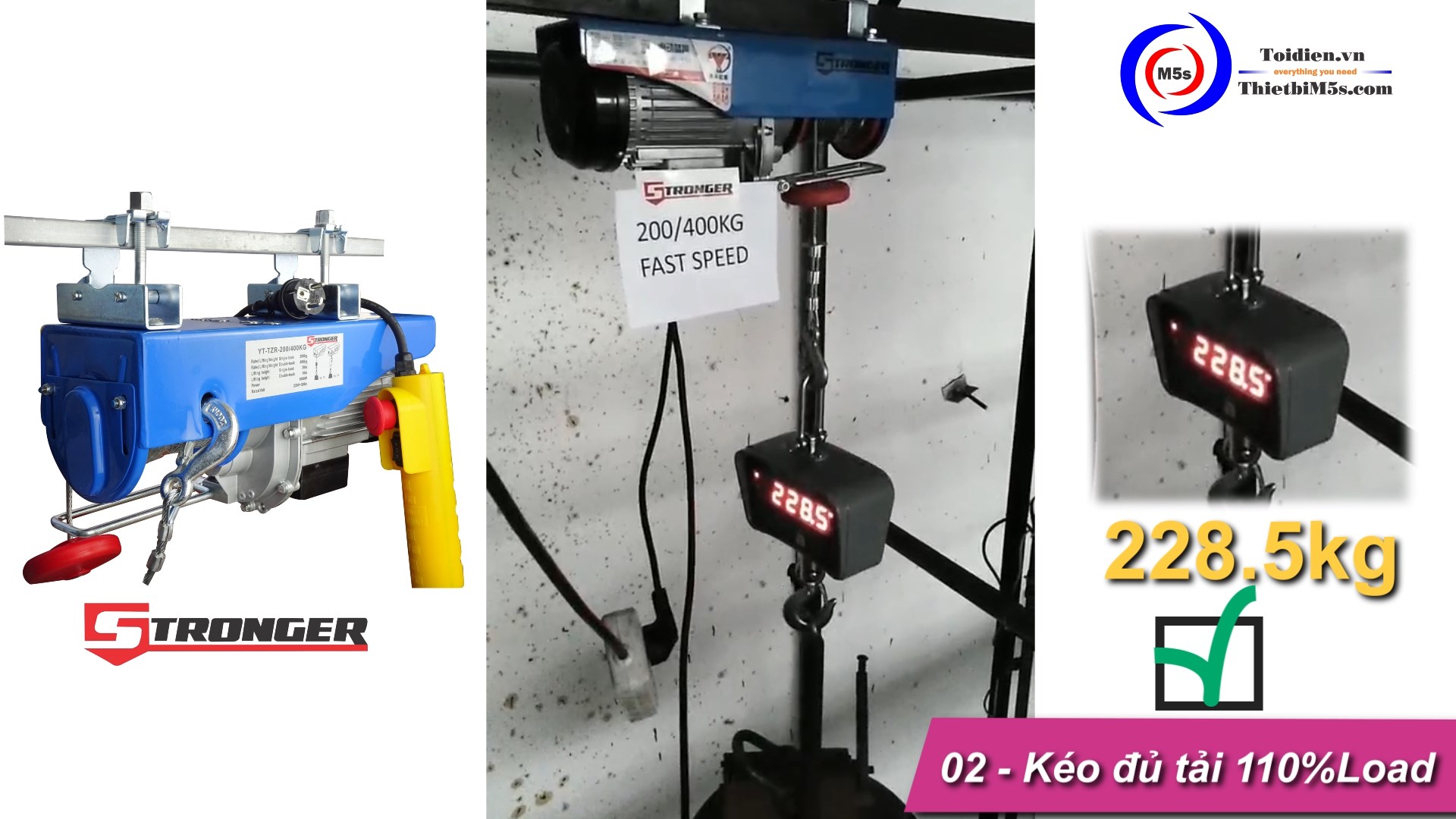 110% tải thực nghiệm - Tời nhanh mini 200/400kg Stronger TỜI ĐIỆN MINI 200-400KG STRONGER