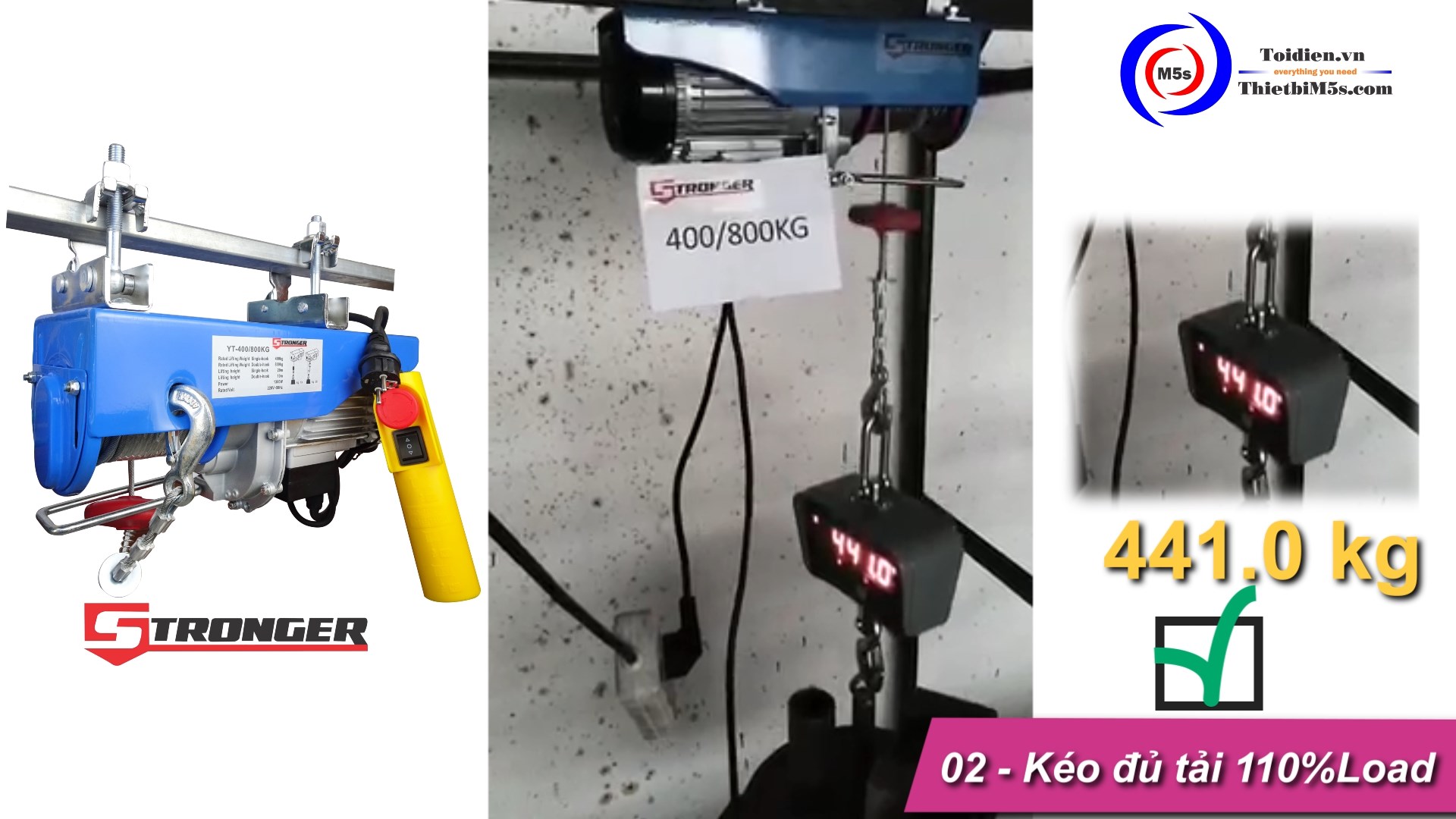 110% tải thực nghiệm tời điện mini 400-800kg Stronger TỜI ĐIỆN MINI 400-800KG STRONGER