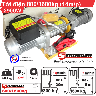 Tời điện xây dựng 800/1600kg Stronger Giá máy tời nhanh Stronger
