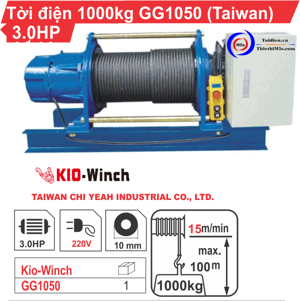 Máy tời kéo mặt đất 1 tấn KIO Winch GG-1050 Máy tời kéo mặt đất 1 tấn KIO Winch GG-1050