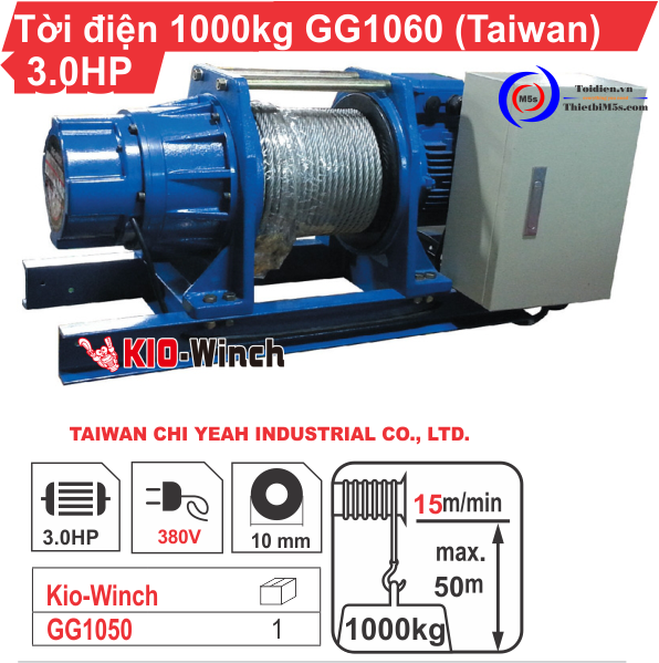 Máy tời kéo mặt đất 1 tấn KIO Winch GG-1060 Máy tời kéo mặt đất 1 tấn KIO Winch GG-1060