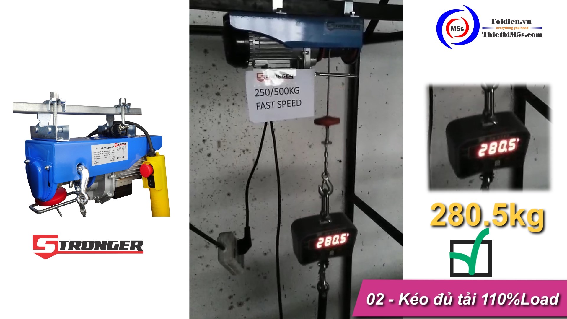 110% tải thực nghiệm - Tời nhanh mini 250/500kg Stronger TỜI NHANH MINI 250-500KG STRONGER