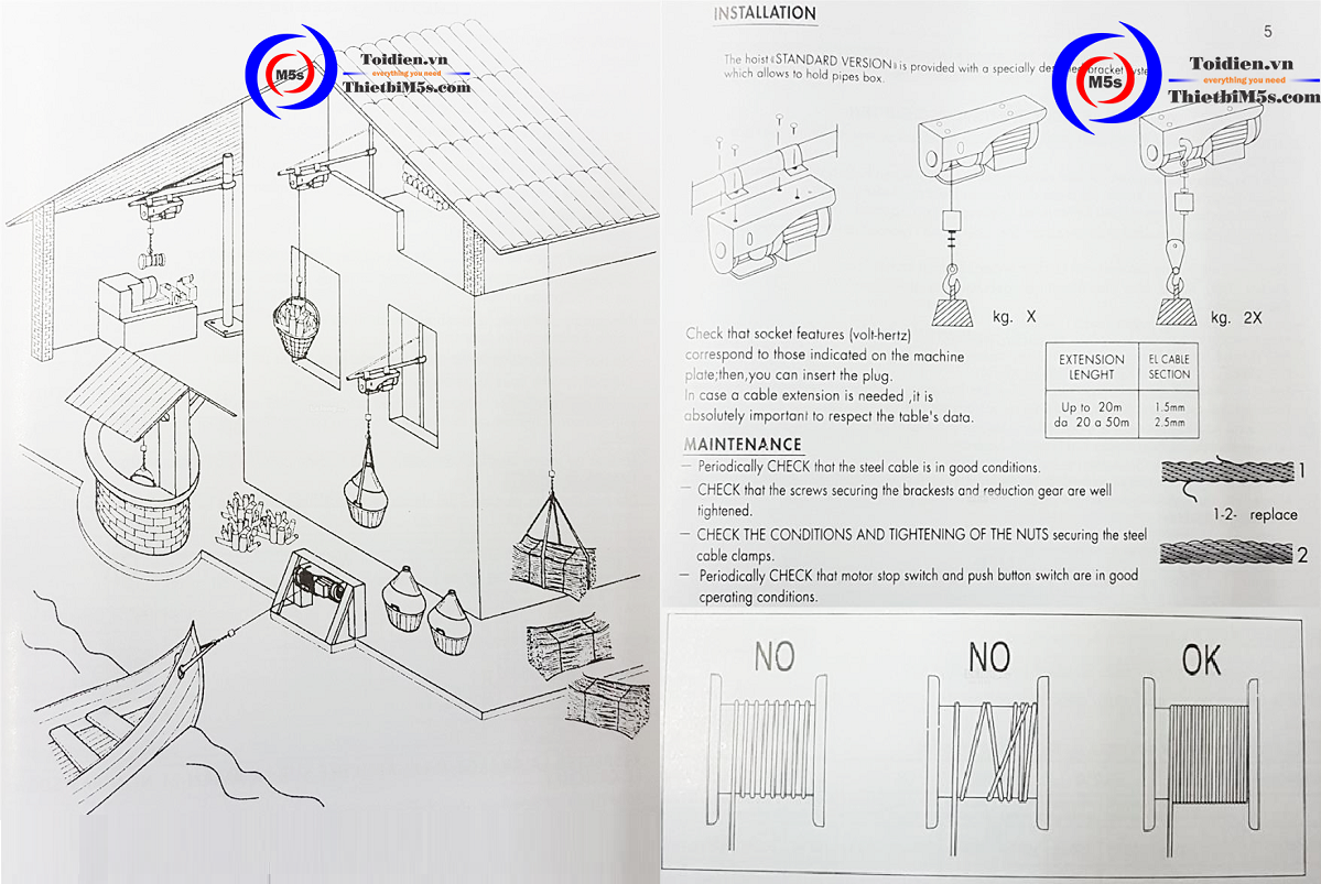 Máy tời treo mini 250/500kg OTK 10m/p giá rẻ, chất lượng