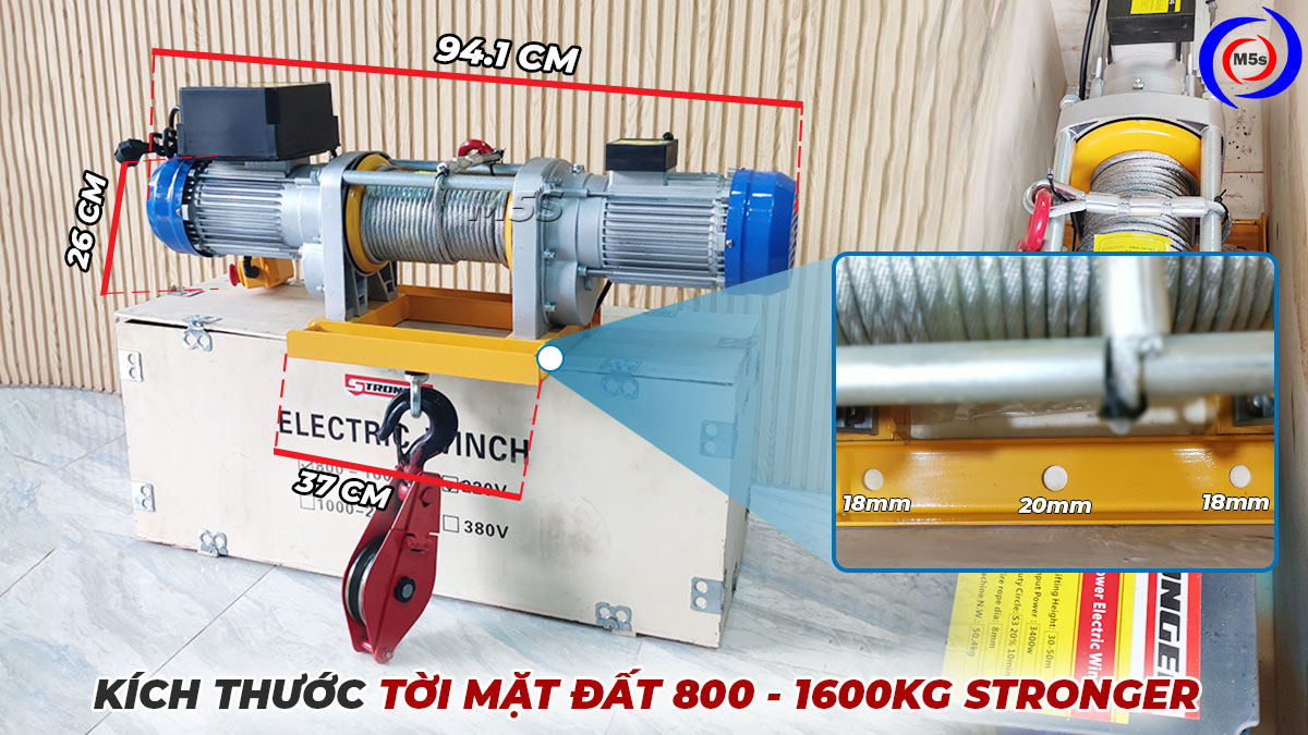 Kích thước máy tời kéo mặt đất Stronger 800-1600kg Kích thước máy tời kéo mặt đất Stronger 800-1600kg