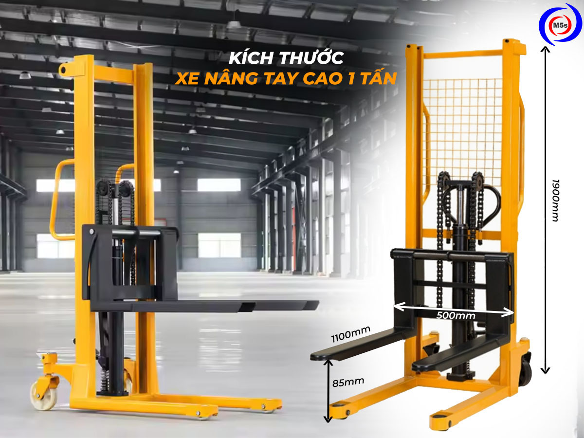 Kích thước xe nâng tay cao 1 tấn Kích thước xe nâng tay cao 1 tấn