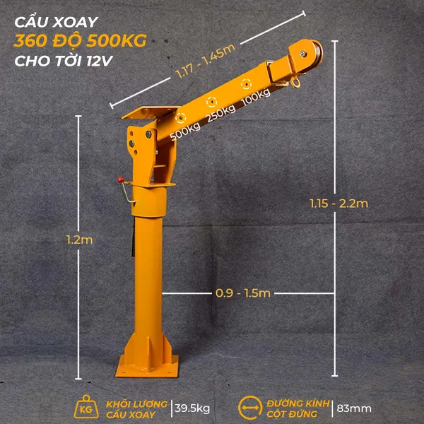 Cẩu xoay 360 độ 500kg cho tời 12V