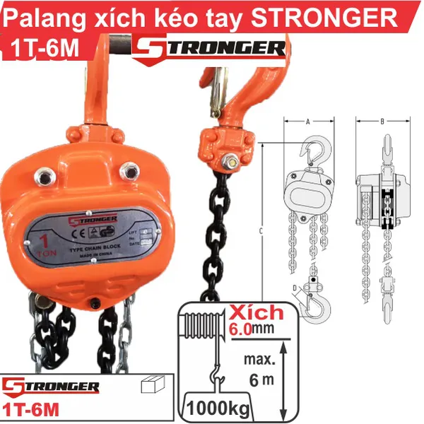 PA LĂNG XÍCH KÉO TAY 1 TẤN-6M STRONGER