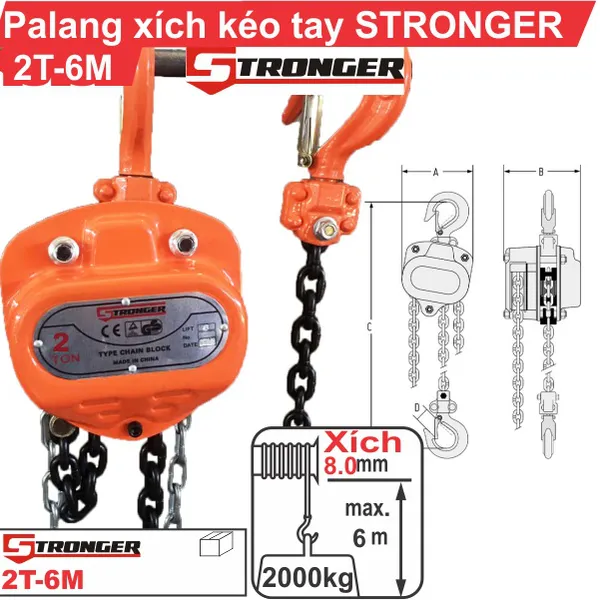 PA LĂNG XÍCH KÉO TAY 2 TẤN-6M STRONGER