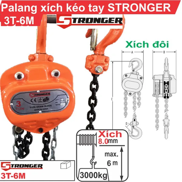 PA LĂNG XÍCH KÉO TAY 3 TẤN-6M STRONGER