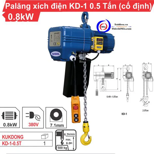 Palăng xích điện 0.5 Tấn KD-1 (cố định)
