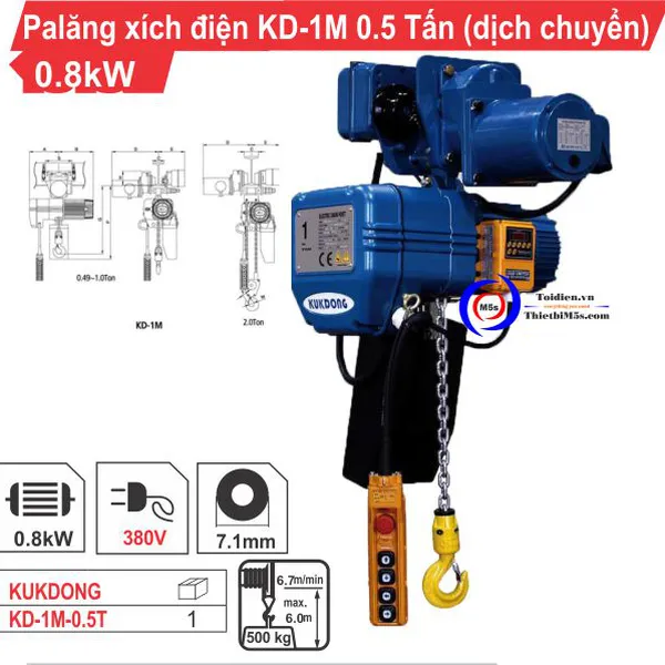 Palăng xích điện 0.5 Tấn KD-1M (Dịch chuyển)