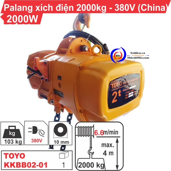 PALĂNG XÍCH ĐIỆN 2 TẤN TOYO