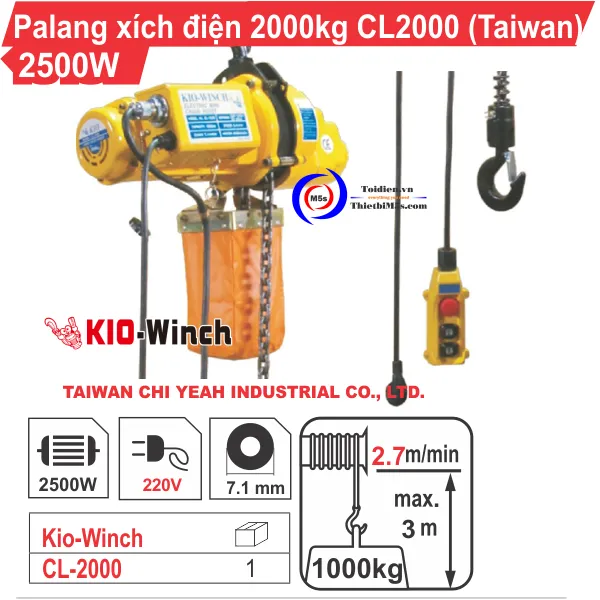 PALĂNG XÍCH ĐIỆN 2000KG KIO WINCH CL-2000