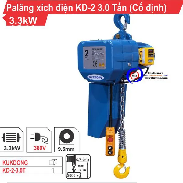 Palăng xích điện 3 Tấn KD-2 (cố định)