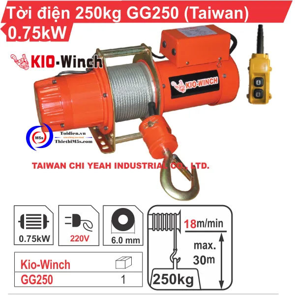 TỜI ĐIỆN 250KG KIO WINCH GG-250