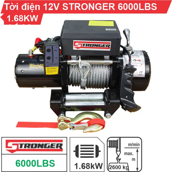 TỜI ĐIỆN KÉO XE STRONGER 6000LBS (2600KG) 12V