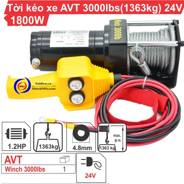 Tời Kéo Xe AVT 3000LBS (1363kg) 24V
