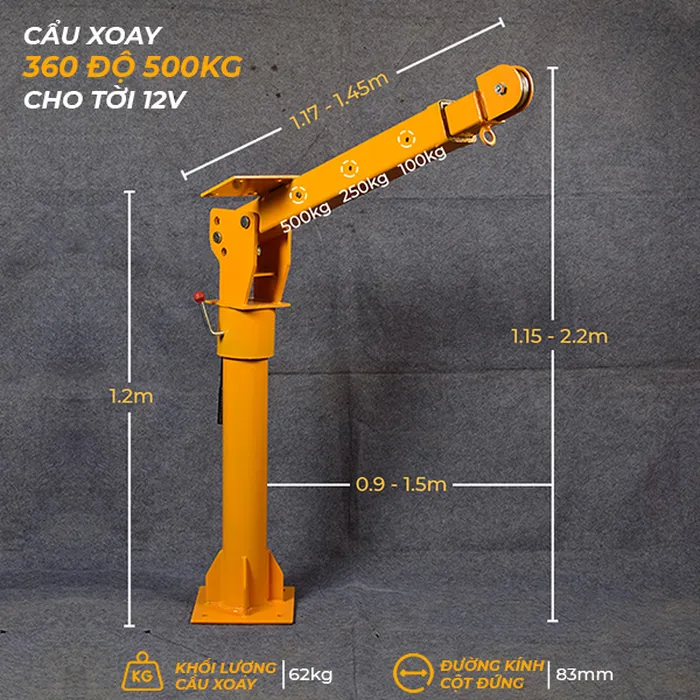 Cẩu xoay 360 độ 500kg cho tời 12V