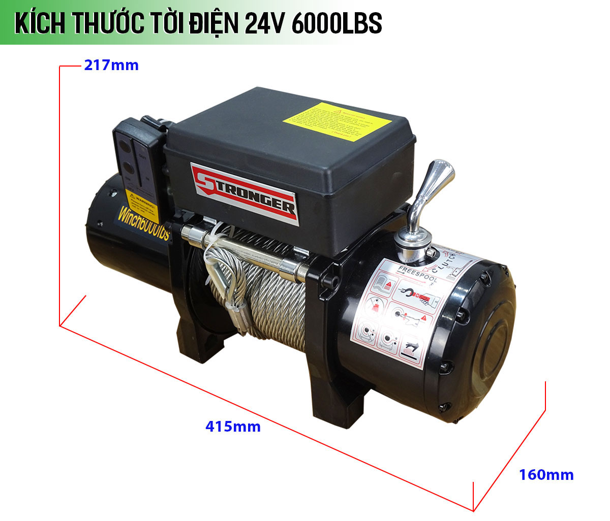 Kích thước tời điện 24V 6000LBS Stronger Kích thước tời điện 24V 6000LBS Stronger