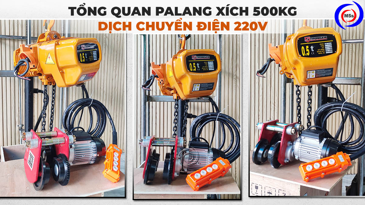 Tổng quan palang xích điện 500kg dịch chuyển 220V Tổng quan palang xích điện 500kg dịch chuyển 220V