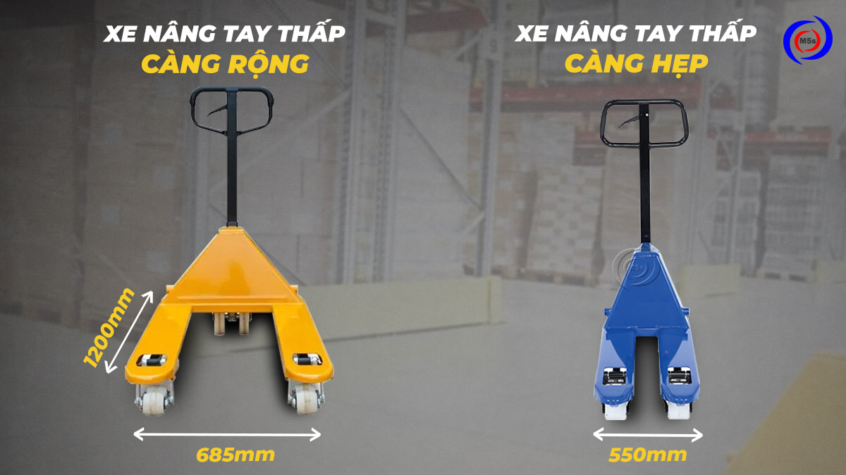 Xe nâng tay thấp càng rộng và càng hẹp Xe nâng tay thấp càng rộng và càng hẹp
