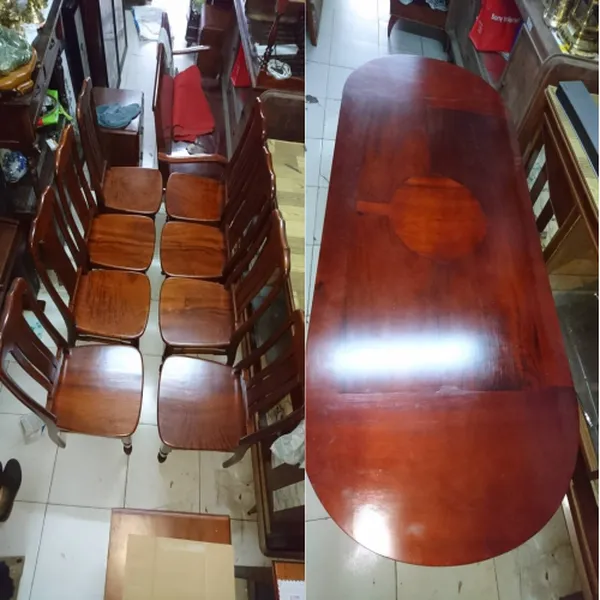 Bộ bàn ăn 8 ghế gỗ dầu gió xưa sang trọng