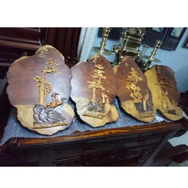 Bộ tranh gỗ tứ quý giá rẻ bằng gỗ gõ đỏ