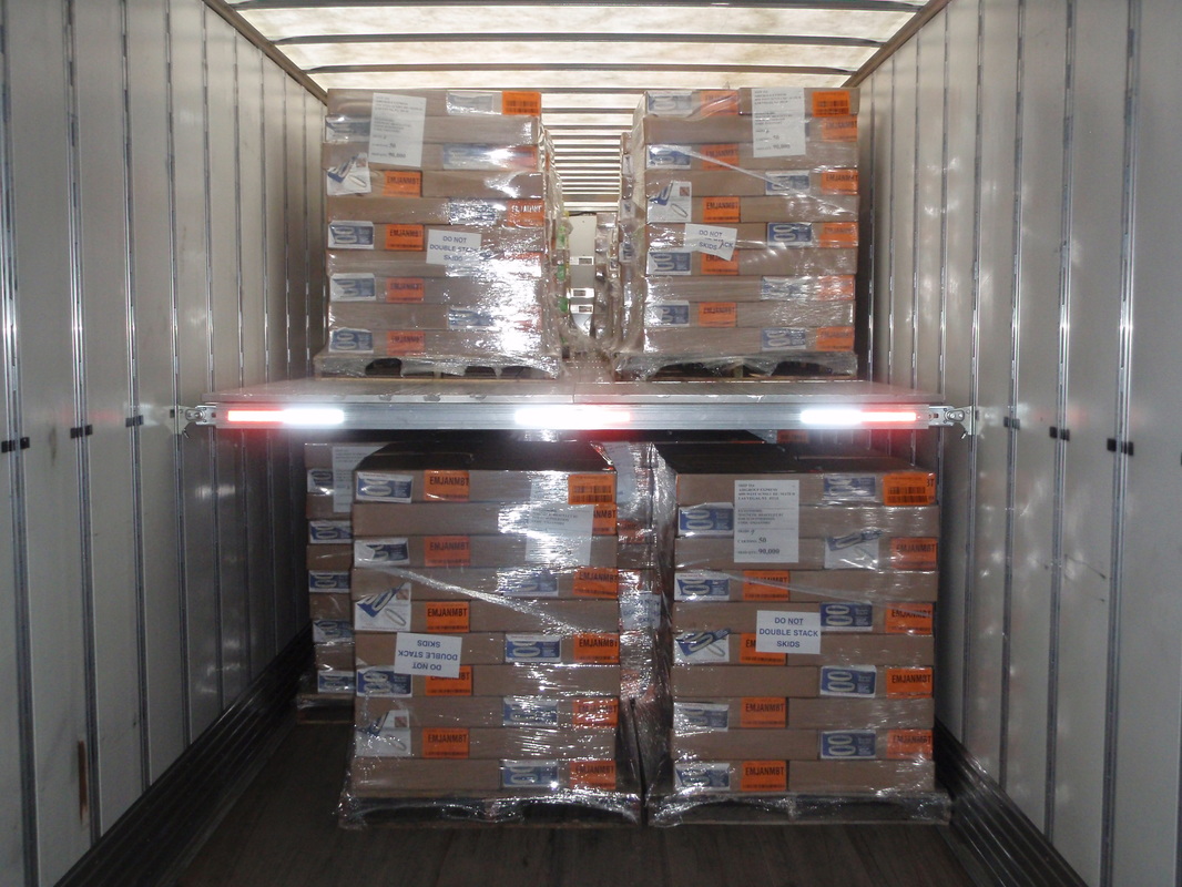 Ứng dụng Thanh chắn hàng thùng xe 2 đầu khóa E-track làm tầng trong thùng xe container Ứng dụng Thanh chắn hàng thùng xe 2 đầu khóa E-track làm tầng trong thùng xe container