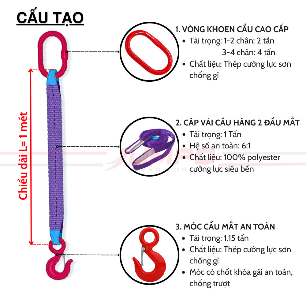 Sling Cáp Vải Dẹp Cẩu Hàng 1 Chân
