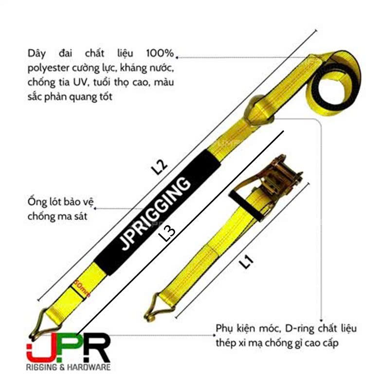 Dây chằng hàng tăng đơ bản 5cm 5000kg Móc J & D- ring Dây chằng hàng tăng đơ bản 5cm 5000kg Móc J & D- ring