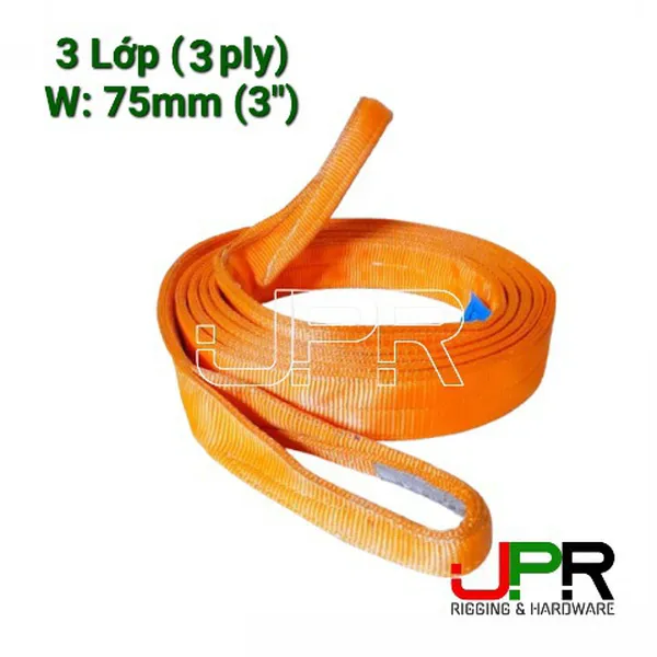 Dây cáp vải kéo hàng 24 tấn bản 75mm may 3 lớp
