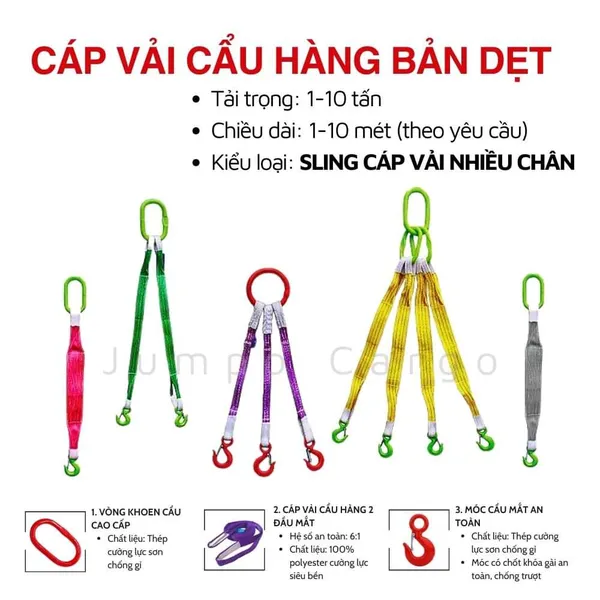 Sling cáp vải cẩu hàng 4 chân 1 tấn khoen cáp vải