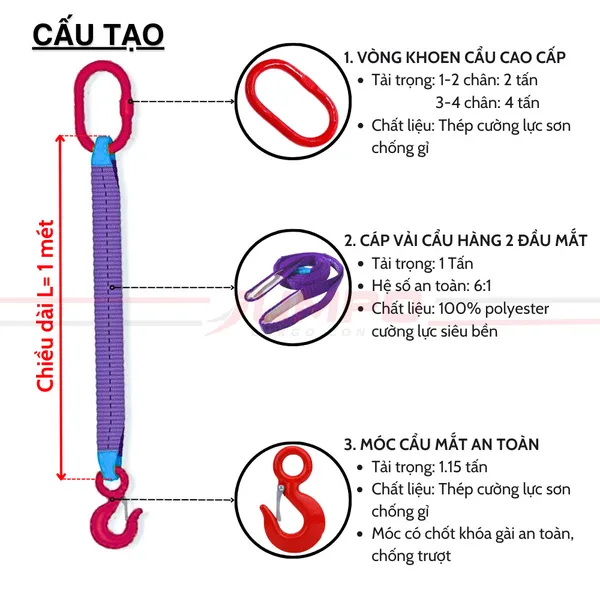 Sling cáp vải cẩu hàng 1 chân cáp vải dẹp webbing sling