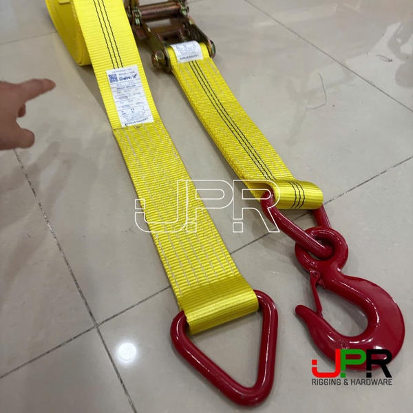 Dây cảo chằng hàng tăng đơ bản 75mm 10 tấn móc snap hook và khoen tam giác