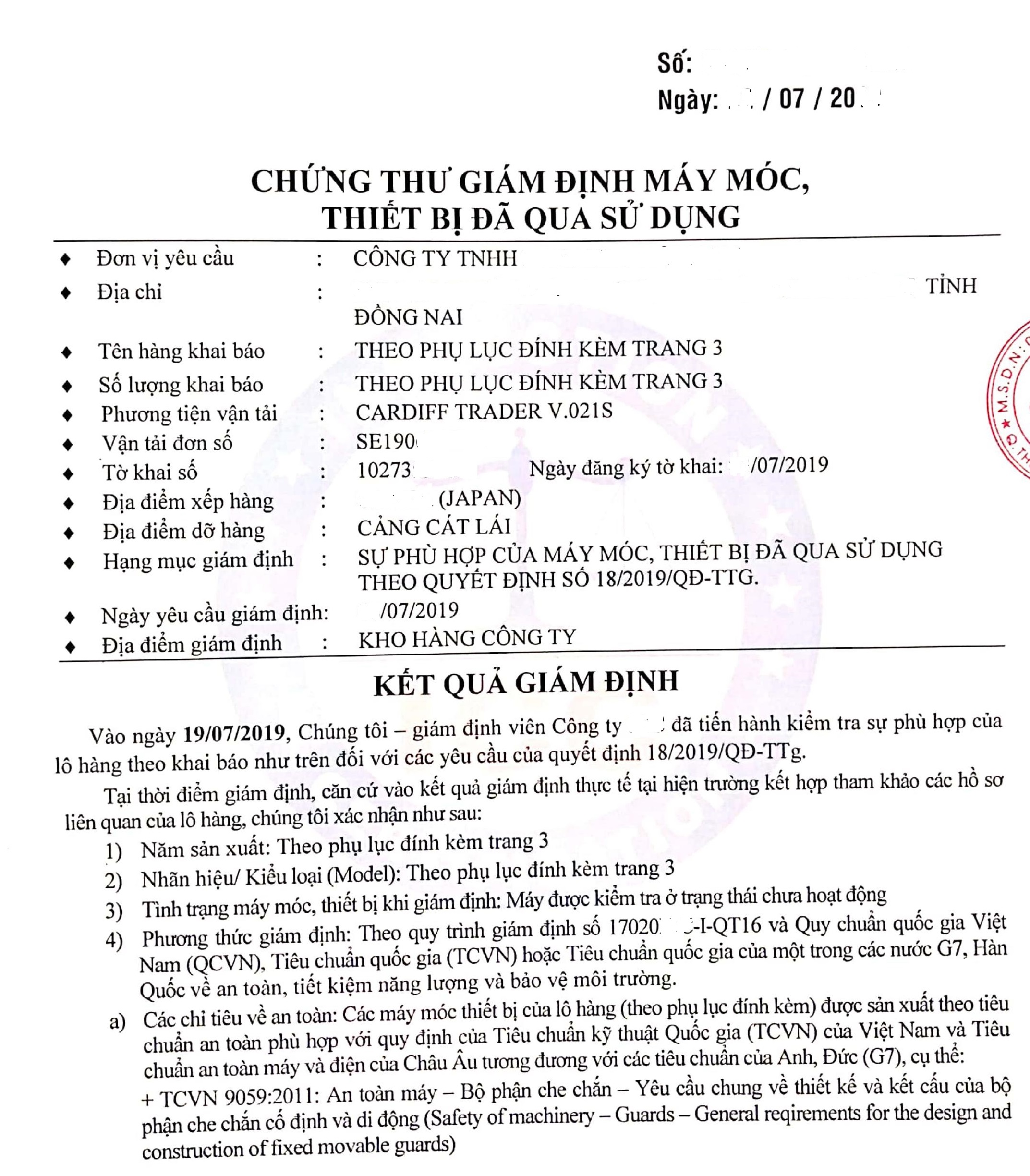 thủ tục nhập khẩu máy cũ