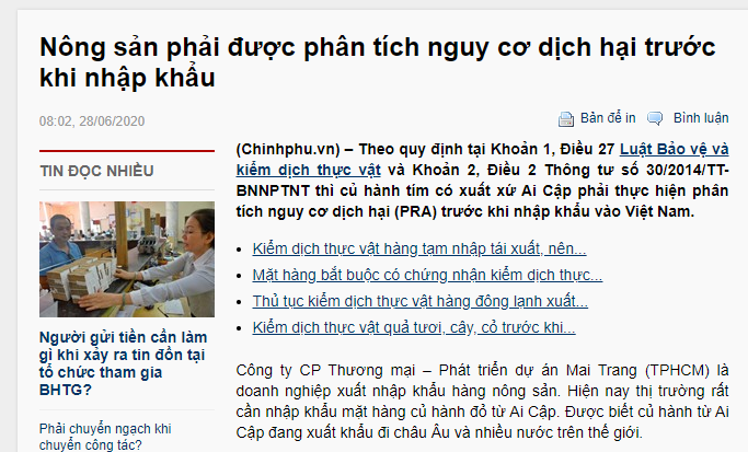 thủ tục kiểm dịch thực vật nhập khẩu
