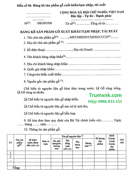 thủ tục xuất khẩu bàn ghế gỗ