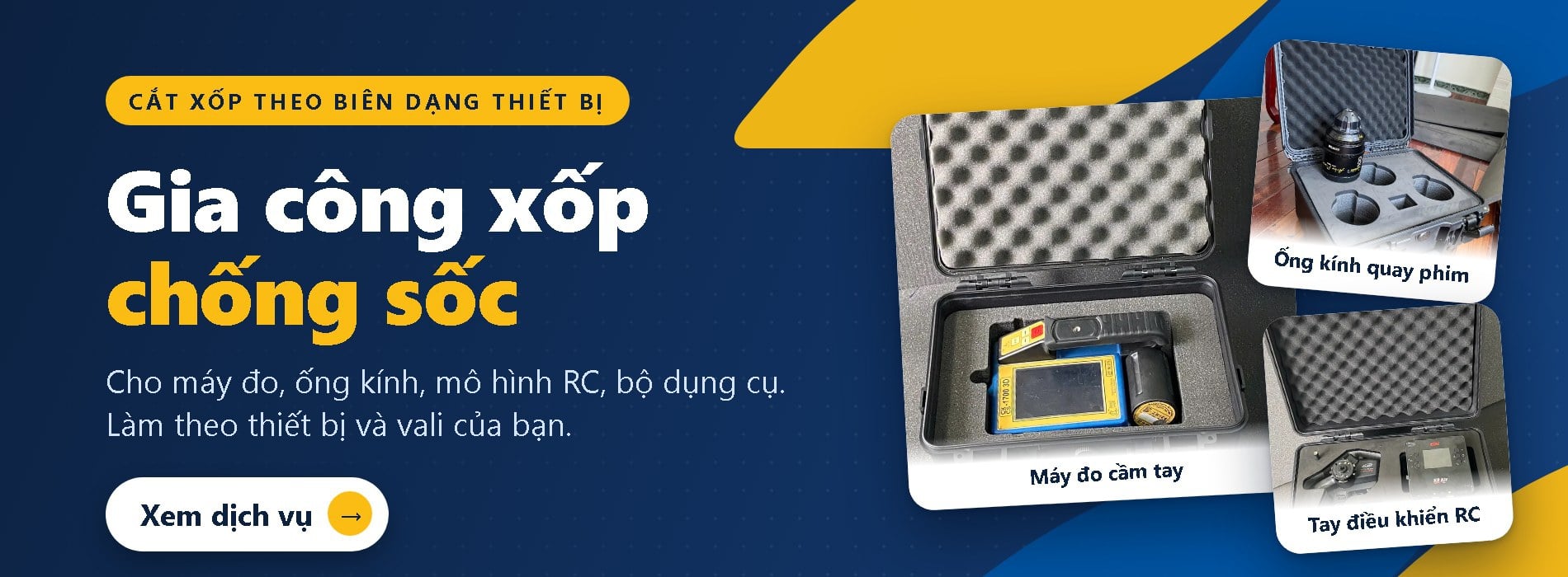 Gia công xốp chống sốc theo yêu cầu cho máy đo, ống kính, mô hình RC, bộ dụng cụ