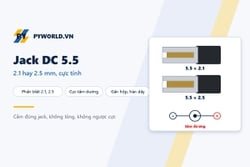 Jack DC 5.5×2.1 và 5.5×2.5: phân biệt, cực tính, chọn jack gắn hộp và dây nguồn DC