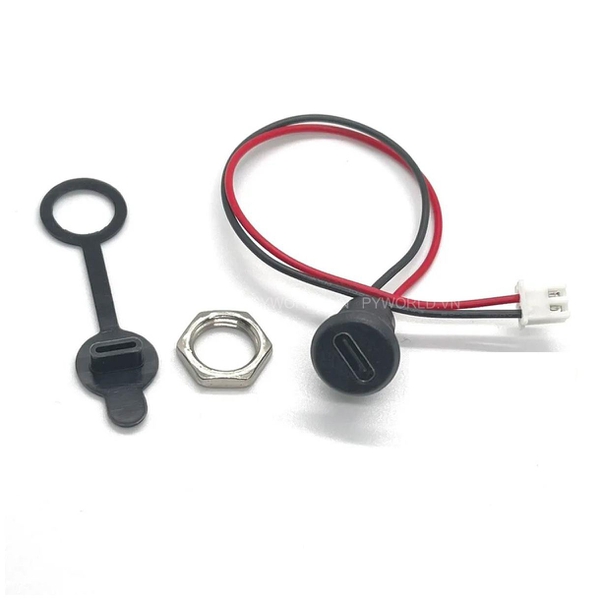 Jack nguồn type C tròn, màu đen, có nắp, jack PH2.0