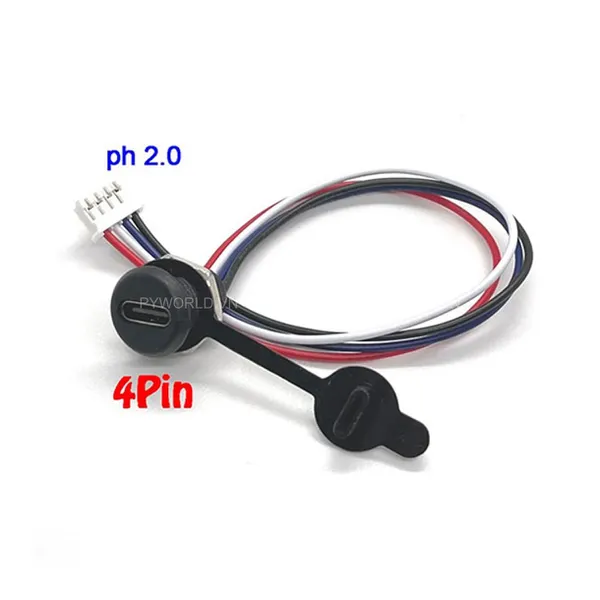 Jack type C tròn 4 Pin, màu đen, có nắp, jack PH2.0
